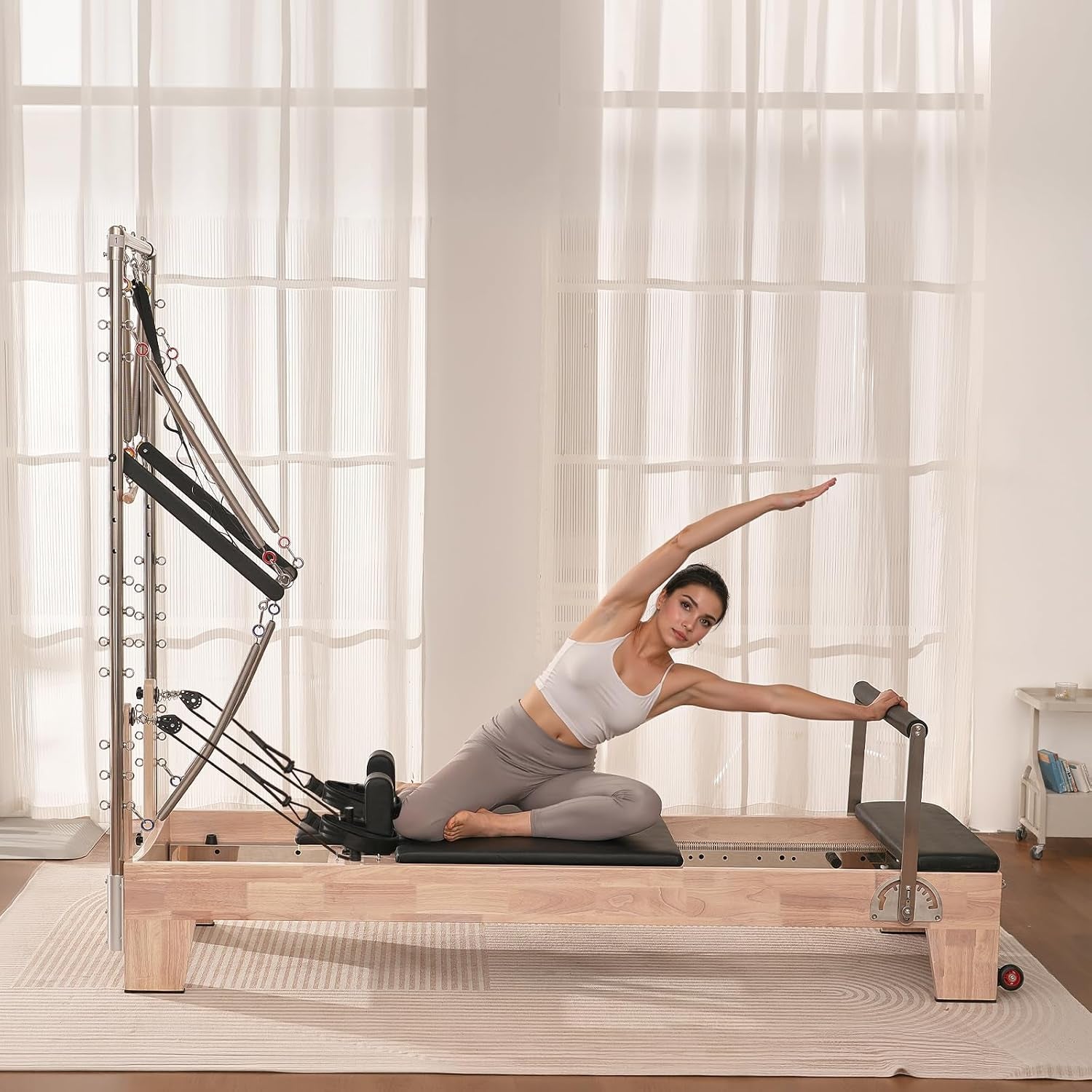 Pilates Reformer Foldable, Suitable for Intermediate and Beginners Users, Pilates Equipment for Home Gym Studio Use with 4 Adjustable Resistance Spring, up to 400 LBS