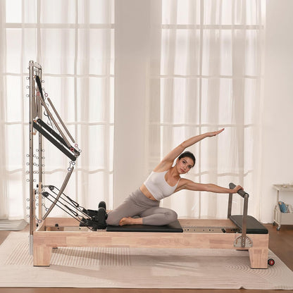 Pilates Reformer Foldable, Suitable for Intermediate and Beginners Users, Pilates Equipment for Home Gym Studio Use with 4 Adjustable Resistance Spring, up to 400 LBS