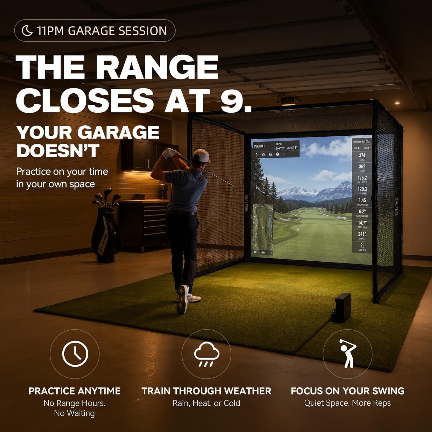 Golf Simulator Enclosure, 10X8Ft Golf Hitting Net Cage with HD Impact Screen & Foam Padding, Indoor Golf Practice Net for Home Garage