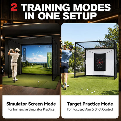 Golf Simulator Enclosure, 10X8Ft Golf Hitting Net Cage with HD Impact Screen & Foam Padding, Indoor Golf Practice Net for Home Garage