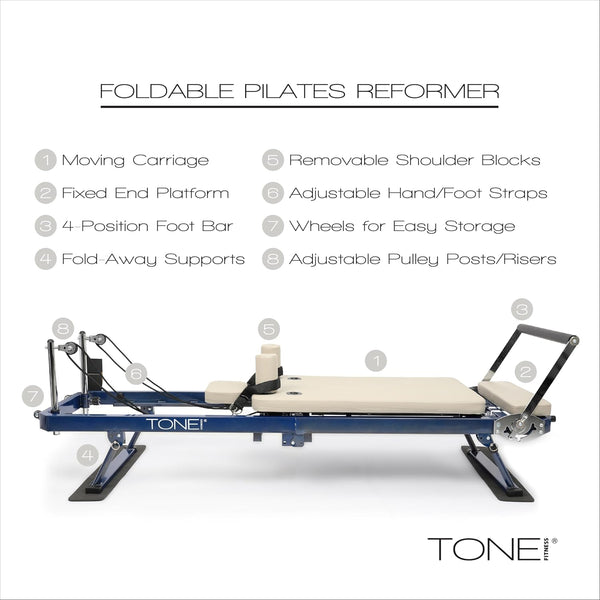 Foldable Pilates Reformer – Portable Pilates Machine with Adjustable Resistance Bands, Smooth Glide Carriage & Full-Body At-Home Pilates Workout Equipment