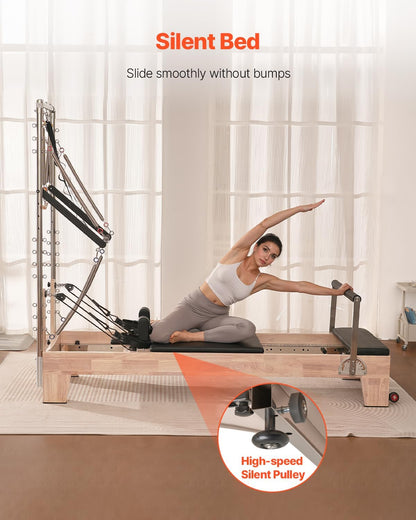 Pilates Reformer Foldable, Suitable for Intermediate and Beginners Users, Pilates Equipment for Home Gym Studio Use with 4 Adjustable Resistance Spring, up to 400 LBS