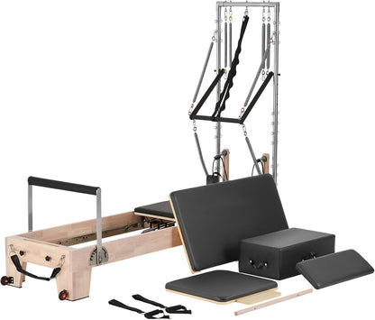 Pilates Reformer Foldable, Suitable for Intermediate and Beginners Users, Pilates Equipment for Home Gym Studio Use with 4 Adjustable Resistance Spring, up to 400 LBS