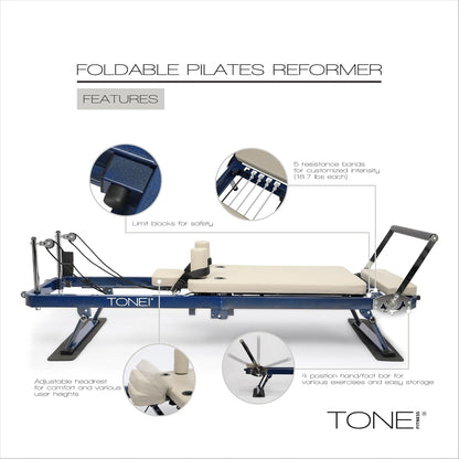 Foldable Pilates Reformer – Portable Pilates Machine with Adjustable Resistance Bands, Smooth Glide Carriage & Full-Body At-Home Pilates Workout Equipment