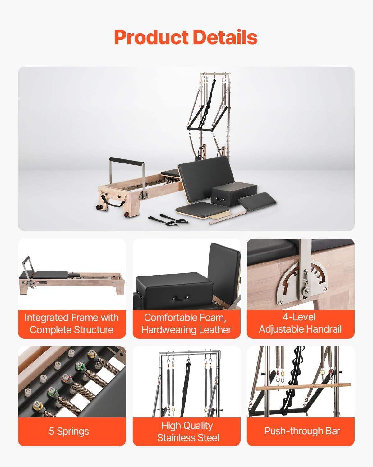Pilates Reformer Foldable, Suitable for Intermediate and Beginners Users, Pilates Equipment for Home Gym Studio Use with 4 Adjustable Resistance Spring, up to 400 LBS