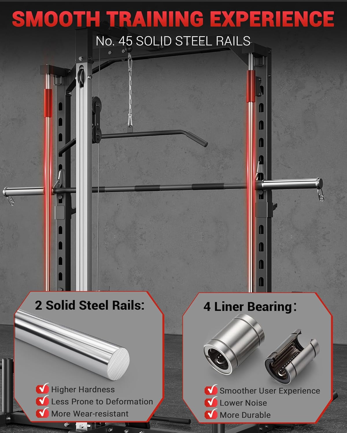 Smith Machine Home Gym with Barbell Bar, Cable System, LAT Pulldown Attachments, Safety Spotter Arms, J Hooks, Landmine, Multi-Functional Squat Rack for Full Body Strength Training