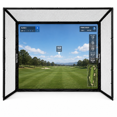 Golf Simulator Enclosure, 10X8Ft Golf Hitting Net Cage with HD Impact Screen & Foam Padding, Indoor Golf Practice Net for Home Garage