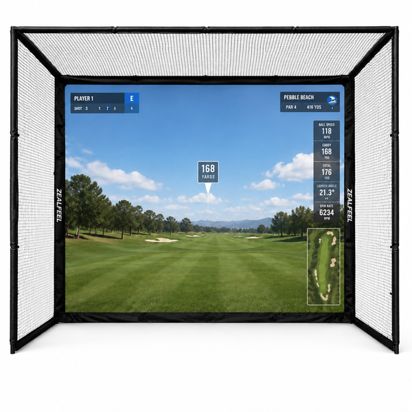 Golf Simulator Enclosure, 10X8Ft Golf Hitting Net Cage with HD Impact Screen & Foam Padding, Indoor Golf Practice Net for Home Garage