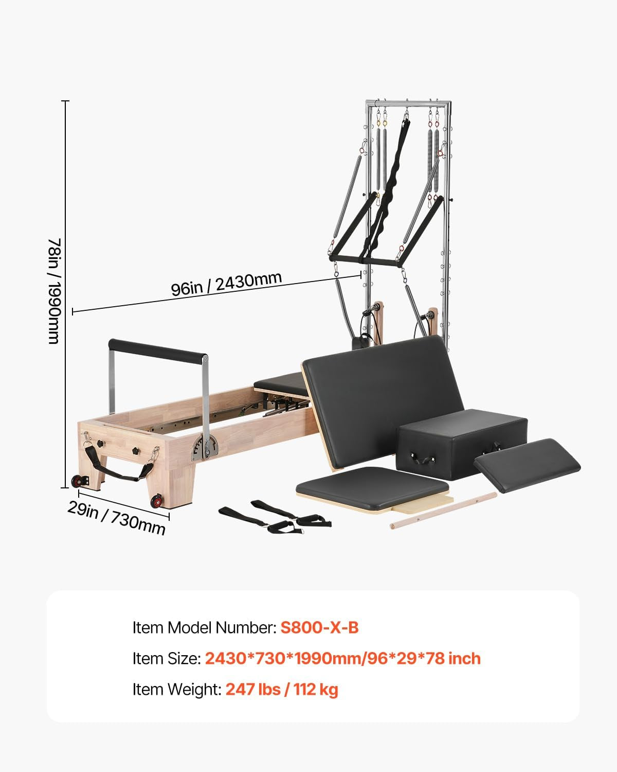 Pilates Reformer Foldable, Suitable for Intermediate and Beginners Users, Pilates Equipment for Home Gym Studio Use with 4 Adjustable Resistance Spring, up to 400 LBS