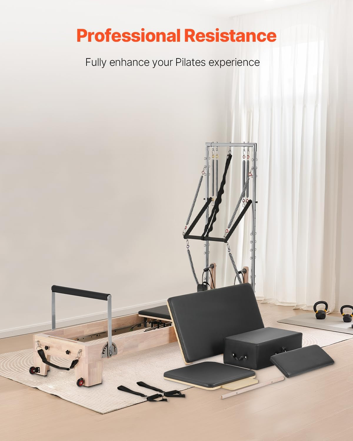 Pilates Reformer Foldable, Suitable for Intermediate and Beginners Users, Pilates Equipment for Home Gym Studio Use with 4 Adjustable Resistance Spring, up to 400 LBS