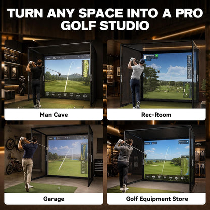 Golf Simulator Enclosure, 10X8Ft Golf Hitting Net Cage with HD Impact Screen & Foam Padding, Indoor Golf Practice Net for Home Garage