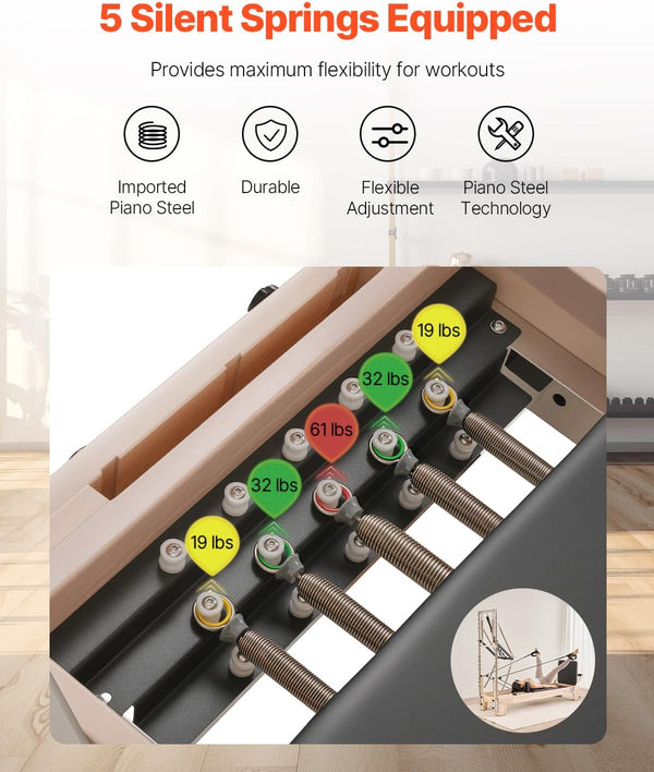 Pilates Reformer Foldable, Suitable for Intermediate and Beginners Users, Pilates Equipment for Home Gym Studio Use with 4 Adjustable Resistance Spring, up to 400 LBS